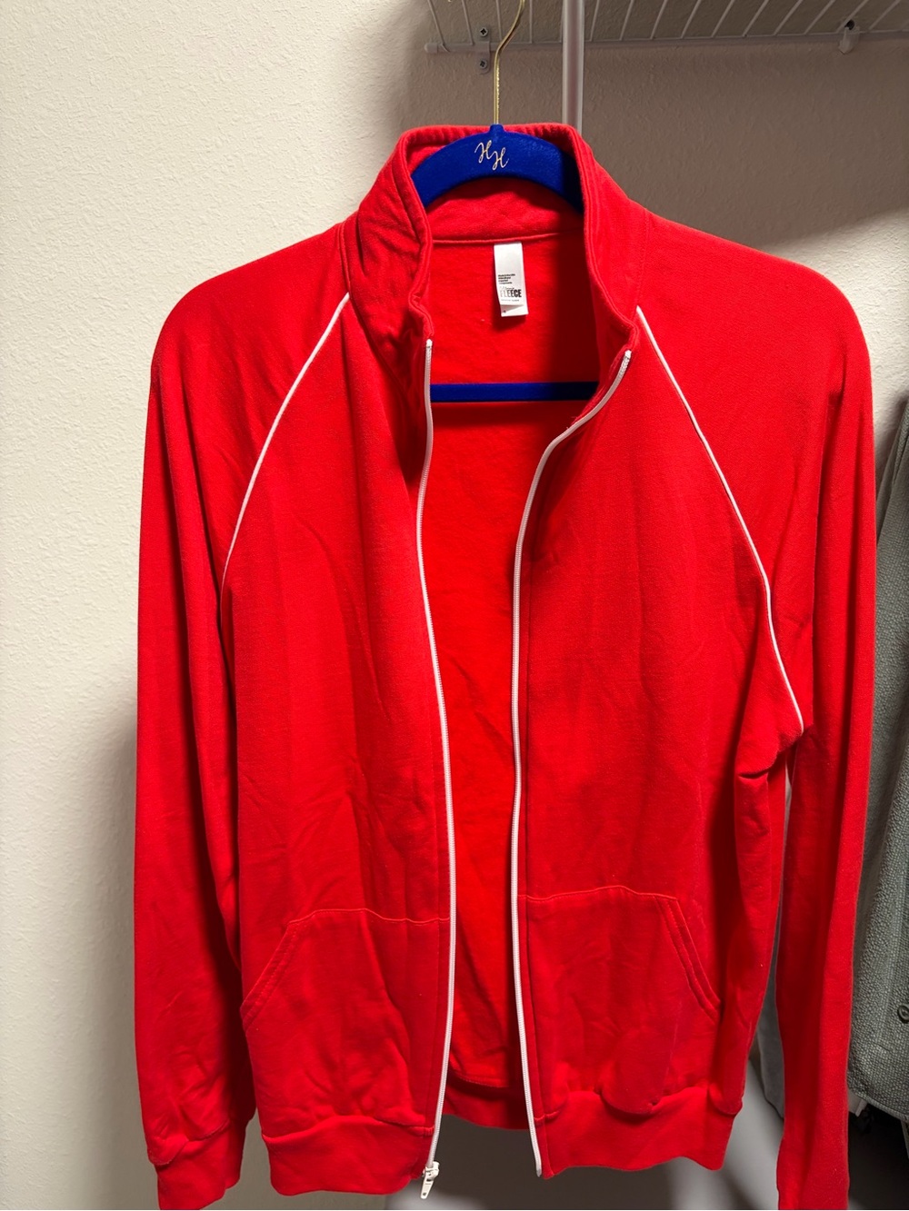 American Apparel Red Lightweight Track Jacket with White Piping